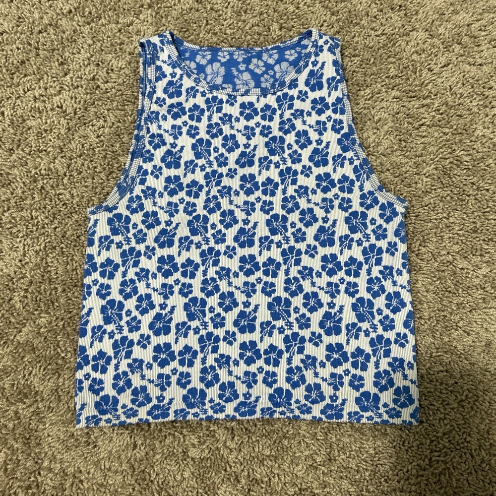 Forever 21 Blue and White Boxy Tank Top